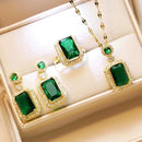 Conjunto Joias Emerald Strass - Brincos + Colar + Anel